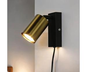 Licht-Erlebnisse Applique murale avec interrupteur et prise, abat-jour en laiton, noir-laiton, flexible, GU10, lampe de lecture chambre à coucher, couloir, salon, lampe murale. Spot, projecteur