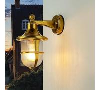 Licht-Erlebnisse Applique murale d'extérieur en laiton véritable Produit UE IP64 E27 H : 27 cm Lampe de bateau antirouille Applique extérieure Applique murale de maison Mur de cour Jardin