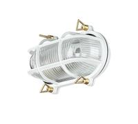 Licht-Erlebnisse Applique murale extérieure en laiton et verre, blanc, IP64, pour balcon et jardin, B:21 cm, E27, lampe de bateau, style maritime, cannelée, rustique, SKIATHOS