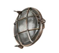 Applique murale extérieure en laiton et verre brun rouille antique IP64 pour jardin et garage Ø21 cm E27 rustique maritime lampe de bateau pour cour SERIFOS