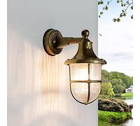 Licht-Erlebnisse Applique murale extérieure en laiton et verre clair IP64 pour balcon et terrasse T : 22 cm E27 jusqu'à 20 W Maritime Lanterne Lampe murale extérieure rustique de cour SANTORIN
