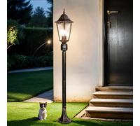 Lampadaire de jardin avec détecteur de mouvement en aluminium et verre noir-cuivre IP44 H:112,5 cm E27 Lanterne Rustique mât extérieur BRISTOL