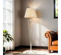 Licht-Erlebnisse Lampadaire de salon GANARA - Abat-jour en tissu avec motif baroque - Doré vieilli - Écru - 158 cm