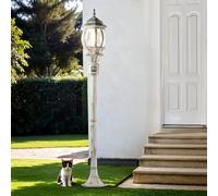 Licht-Erlebnisse Lampe de chemin avec détecteur de mouvement Aluminium Verre Blanc-or IP44 Jardin 123,5 cm de haut E27 Lanterne Rustique Lampadaire de style cottage extérieur BREST