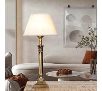 Licht-Erlebnisse Lampe de table haut de gamme en laiton, tissu en bronze blanc brillant salon 41,5 cm E14 lampe de chevet Art Nouveau à faible éblouissement chambre à coucher