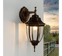 Lampe murale extérieure en verre et aluminium noir cuivre IP44 pour terrasse et entrée P:19,5 cm E27 Antique style maison de campagne, lanterne murale rustique extérieure LYON
