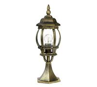 Licht-Erlebnisse Luminaire de chemin en aluminium et verre doré antique IP23 pour terrasse jardin 50,5 cm petit E27 Lanterne rustique style maison de campagne lampe de socle extérieure BREST