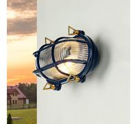 Licht-Erlebnisse Luminaire extérieur en laiton et verre, bleu, IP64, pour terrasse et balcon, B:21 cm, E27 jusqu'à 18 W, rustique, cannelé, style maritime, SKIATHOS