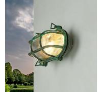 Licht-Erlebnisse Luminaire mural extérieur en laiton et verre, vert antique, IP64, pour terrasse et jardin, T:10 cm, E27, cannelé, style maritime de bateau, SKIATHOS