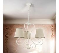 Licht-Erlebnisse Lustre en tissu et métal blanc beige Salle à manger Salon L:47 cm E27 3 lumières Campagnard Rustique Lustre suspendu Table à manger PURAHT