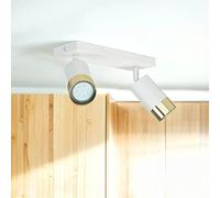 Licht-Erlebnisse Plafonnier blanc, spot de plafond 2 flammes, or, L:25 cm, GU10 plafonnier cuisine flexible, pivotant, orientable, aluminium, salon, couloir, lampe plafond