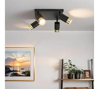 Licht-Erlebnisse Spot de plafond 4 flammes, lampe de plafond noir, or, plafonnier GU10, flexible, L:25 cm, ciblé, cuisine, couloir, spot lampe plafond