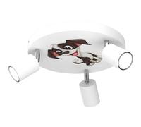 Licht-Erlebnisse Spot de plafond métal blanc chambre d'enfant Ø30 cm rond GU10 orientable chien 3 flammes Moderne flexible plafonnier PINIK