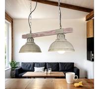 Licht-Erlebnisse Suspension en métal et bois de style Shabby blanc pour salon et table à manger, longueur 60 cm, E27, vintage, rustique, 2 lumières, HAKON