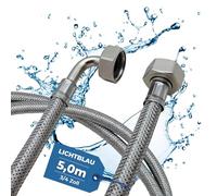 Lichtblau Tuyau en acier inoxydable résistant aux torsions I 5 m I Raccord 3/4" pour machine à laver et lave-vaisselle I Tuyau blindé coudé/droit avec joint I Utilisation universelle