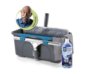 LICHTERBLITZ Set Complet de Nettoyage pour vitres | Nettoyage Professionnel des fenêtres | INCL. raclette pour vitres, Seau de 12 litres avec Support, raclette, Chiffon, Microfibre et Produit