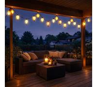 2x Lampe solaire LED Guirlande lumineuse Ballons à air chaud Lampe d'extérieur Décoration de jardin résistante aux intempéries, plastique, 9x LED blanc chaud, L 390 cm