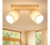Lichtmaler Plafonnier 2 Spot Luminaire Bois - Plafonnier LED Blanc Rampe 2 Spots Orientable Éclairage Plafond Luminaires Lampe E14 Lustre Chambre Salon Cuisine, Sans Ampoules