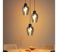 Lichtmaler Suspension Industrielle Noire 3 Bras E27 - Luminaire Pendulaire Retro avec Verre Fumé pour Cuisine Salle à Manger ou Chambre, Sans Ampoule