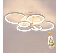 Lichtsse Plafonnier LED Dimmable 76W | Salon Lampe Lustre de Suspension Design Moderne à 6 Anneaux avec Télécommande | 6080LM | pour Chambre, Salle à Manger, en Acrylique Lampe de plafond, Blanc