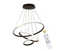 Lichtsse Plafonnier LED Dimmable 90W | Lustre de Suspension Design Moderne à 3 Anneaux avec Télécommande | 5,850LM Lampe de Plafond pour Salon, Salle à Manger, en Acrylique Lampe Suspendue, Noir