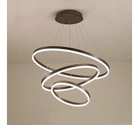 Lichtsse Suspension LED 85W, 5950LM Lustre Réglable en Hauteur, Lampe de Salon à 3 Anneaux Moderne, Plafonnier pour Cuisine, Restaurant (40+60+80cm), Marron