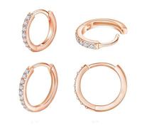 LICHUANUK 2 Paires Acier inoxydable Petites Boucles D'oreilles Plaqué Mini Creole pour Femmes Boucles d'oreilles CZ Hypoallergénique Cartilage Petites Boucles D'oreilles Anneau Piercing 6mm 8mm