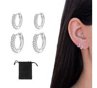 LICHUANUK 2 Paires Petites Boucles D'oreilles Plaqué Mini Creole pour Femmes Boucles d'oreilles CZ Hypoallergénique Cartilage Petites Boucles D'oreilles Anneau Piercing 6mm 8mm