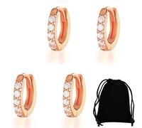 LICHUANUK 2 Paires Petites Boucles D'oreilles Plaqué Mini Creole pour Femmes Boucles d'oreilles CZ Hypoallergénique Cartilage Petites Boucles D'oreilles Anneau Piercing 6mm 8mm, diamants, or rose