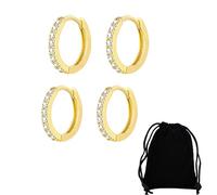 LICHUANUK 2 Paires Petites Boucles D'oreilles Plaqué Mini Creole pour Femmes Boucles d'oreilles CZ Hypoallergénique Cartilage Petites Boucles D'oreilles Anneau Piercing 6mm 8mm,diamants, or