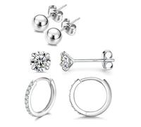 LICHUANUK 3 Paires Boucles d'orielles Femme Argent Fin 925 avec Zircon Cubique 5A, Ensemble de Petites Créoles + Clous d'oreilles Hypoallergénique pour Femme Fille Homme Unisexe, Diamètre 12 mm / 5 mm