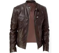 LICIAATWIG Veste de Moto Slim en Cuir véritable d'agneau véritable, Style Vintage, véritable Veste de Moto for Homme(Braun,3XL)
