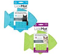 LickiMat Casper & Felix Mangeoire lente pour chat en forme de poisson pour l'ennui et la réduction de l'anxiété Idéal pour la nourriture, les friandises et la réduction de l'anxiété (turquoise verte)