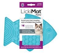 LickiMat Felix Mangeoire Lente en Forme de Poisson pour Chat pour l'ennui et la réduction de l'anxiété Idéal pour la Nourriture, Les friandises et la réduction de l'anxiété, Turquoise