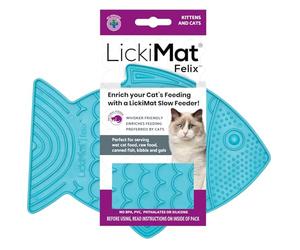 LickiMat Felix Mangeoire Lente en Forme de Poisson pour Chat pour l'ennui et la réduction de l'anxiété Idéal pour la Nourriture, Les friandises et la réduction de l'anxiété, Turquoise