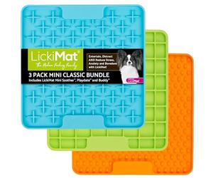 LickiMat Lot de 3 mini classiques variétés pour chiens - Buddy, Soother & Playdate - Tapis à lécher pour chiens et chiots de petite et moyenne taille - Calme l'anxiété, combat l'ennui, alimentation