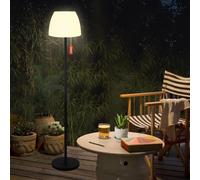 Licmic Lampadaire solaire extérieur avec capteur de lumière, intensité variable en blanc chaud et RVB - Lampadaire sans fil rechargeable par batterie - Étanche LED pour terrasses, jardin.