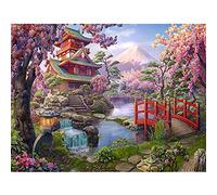 Licnay Diamond Painting Paysage du Japon Point De Croix Plein Diamant Grande Taille Cadeau Mosaïque Décoration Bricolage 5D Art Artisanat Kit Complet Broderie Strass,Perceuse Ronde,50x70cm