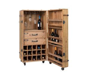 LICO - Meuble Bar en bois avec roulettes Beige