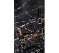 Licol de cheval en cuir perlé fabriqué à la main - Design occidental usiné de qualité supérieure avec accents de cristal, rembourrage rembourré, ajustement réglable, laisse assortie incluse Pony A19
