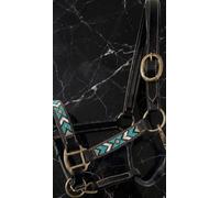 Licol de cheval en cuir perlé fabriqué à la main - Design occidental usiné de qualité supérieure avec accents de cristal, rembourrage rembourré, ajustement réglable, laisse assortie incluse Pony A01