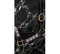 Licol de cheval en cuir perlé fabriqué à la main - Design occidental usiné de qualité supérieure avec accents de cristal, rembourrage rembourré, ajustement réglable, laisse assortie incluse Pony A18