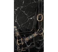 Licol de cheval en cuir perlé fabriqué à la main - Design occidental usiné de qualité supérieure avec accents de cristal, rembourrage rembourré, ajustement réglable, laisse assortie incluse Pony A16