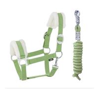 Licol en fourrure synthétique avec crochet de panique réglable - Licol de cheval en bois - Corde de fixation (fourrure synthétique, crochet de panique, vert, plein)