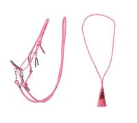 QHP Licol à nœuds combiné Liberty Ensemble licol à nœuds avec rênes + corde (poney, flamant rose)