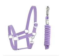 Licol - Kit de longe avec crochet de panique réglable - Licol de cheval en bois - Corde de fixation (crochet de panique, lavande, mini shetty)