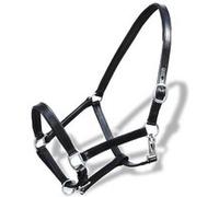vidaXL Licol Licou en Cuir réglable pour écurie Cheval Noir Licou pour Cheval