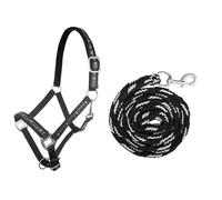 Licol pour cheval avec longe et mousqueton HKM Noir Pur-sang