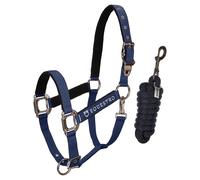 Licol pour cheval avec longueur Equestro Modello Shiny Fittings Bleu Cob