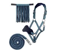 Licol pour cheval avec mousqueton et frange anti-mouches HKM Bleu Pur-sang